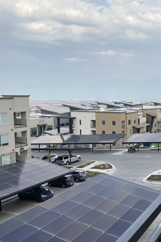 View of Soleil Lofts solar set up from the balcony of a resident.