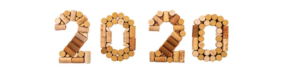 Isolated number made of wine corks. New Year 2020 isolated on white background.