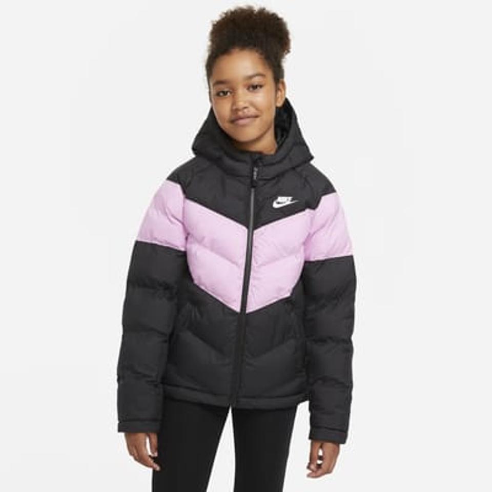 Nike Sportswear Big Kids' Synthetic-Fill Jacket in black and pink.