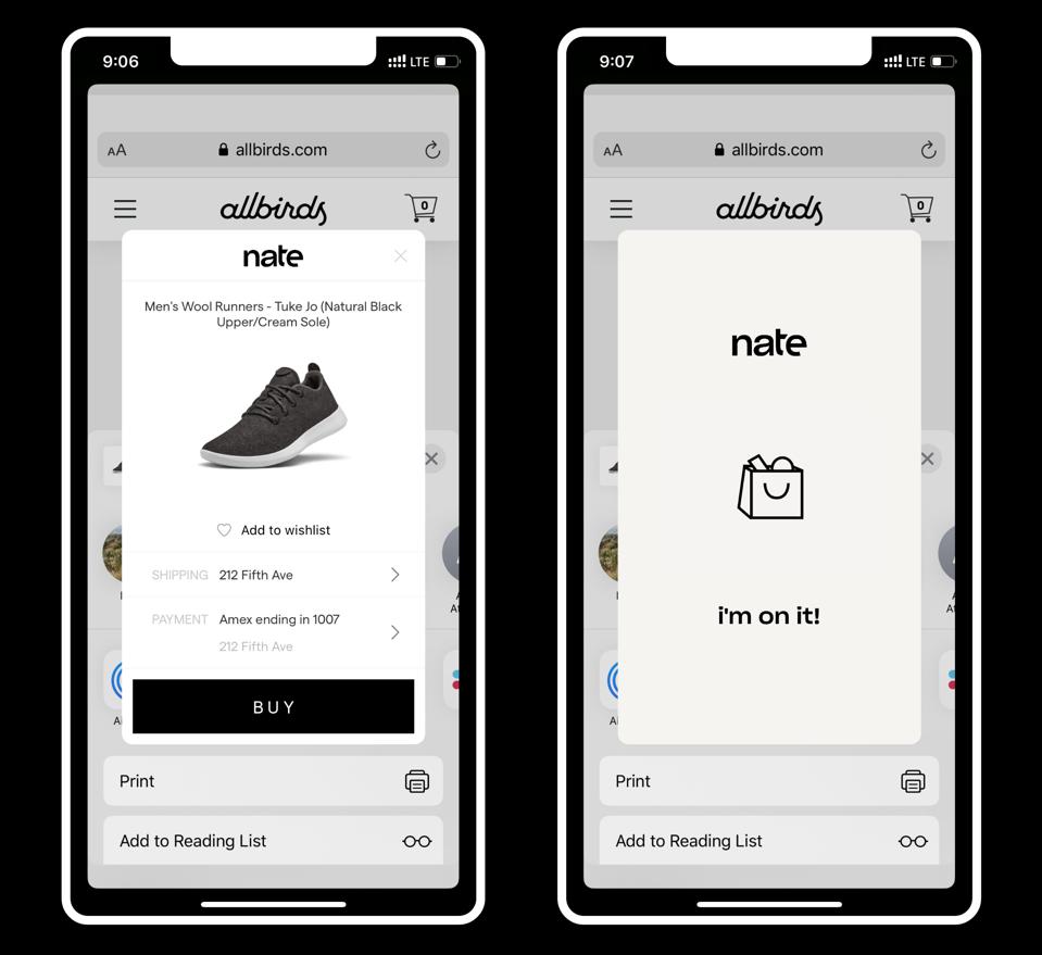 An image of screen grabs from the new Nate shopping app