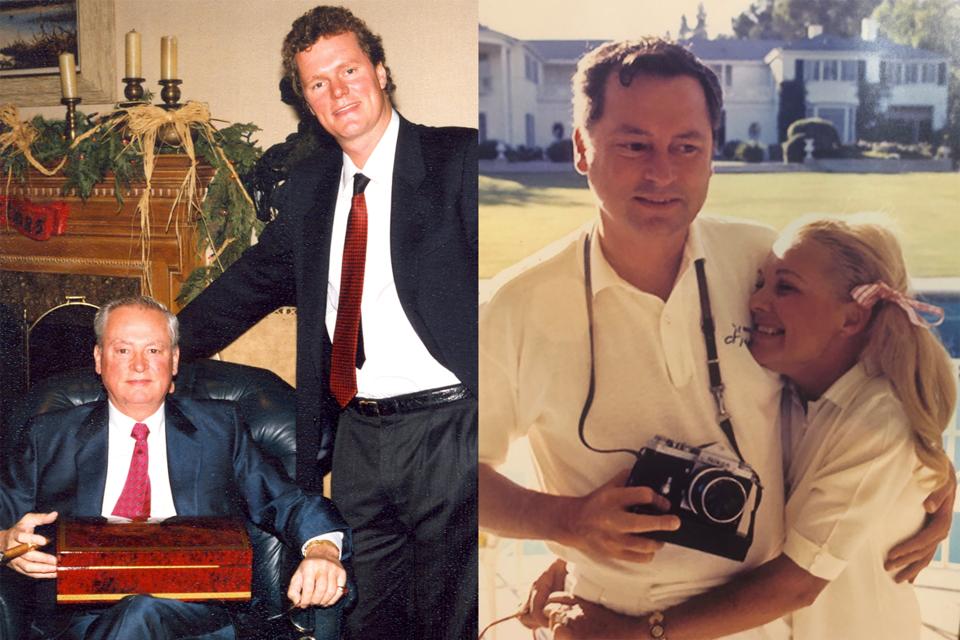 (Izquierda) Vacaciones con los Hilton: Barron Hilton y su hijo Rick a principios de la década de 1990. (Derecha) Barron con su esposa Marilyn June Hawley en Brooklawn Estate durante el verano de 1974.