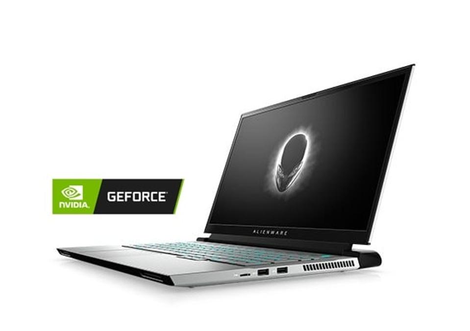 Alienware M15 R3 gaming laptop opened and running a game