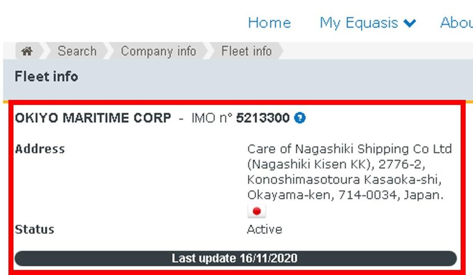 Okiyo Maritime is a subsidiary of Nagashiki Shipping. But there have been updates to the Okiyo records up through to 16 November 2020, despite only having two vessels at the time of the Wakashio grounding.