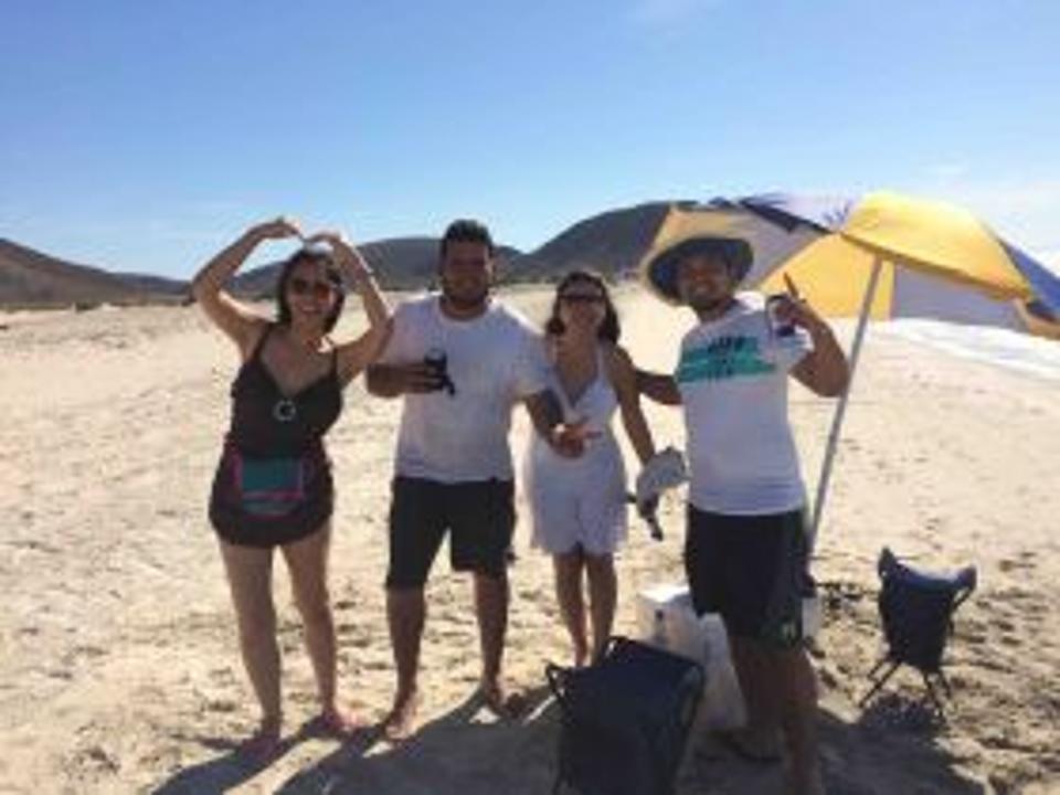 Jet Metier at the beach in Mexico with friendly locals