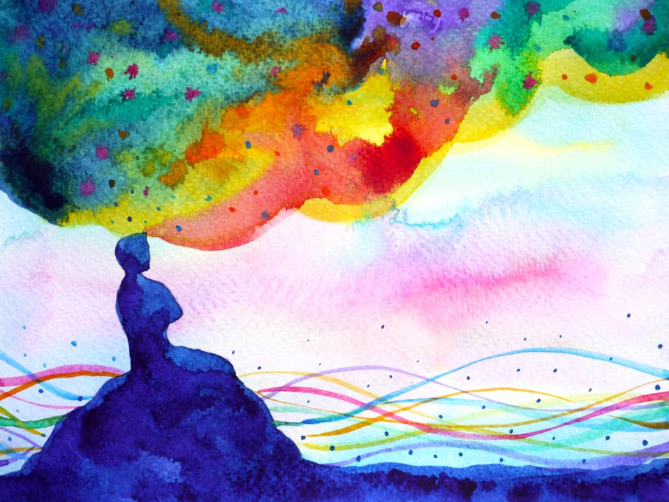 human and spirit powerful energy connect to the universe power abstract art watercolor painting illustration design hand drawn