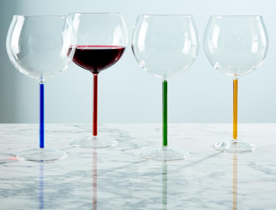wine glasses with different colored stems