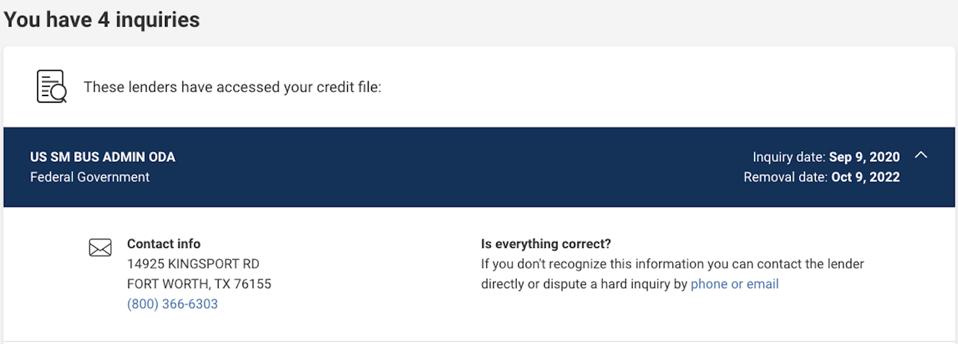 Hard inquiry on Experian credit report