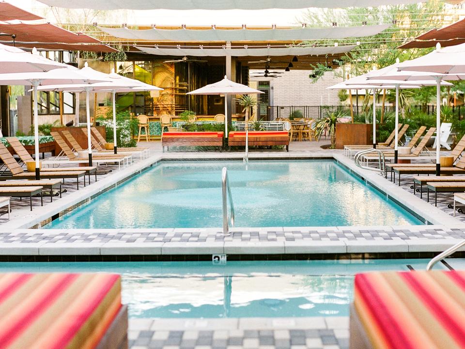 hotel pool and daybeds
