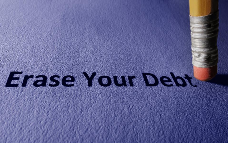 Pencil with Erase Your Debt text on paper