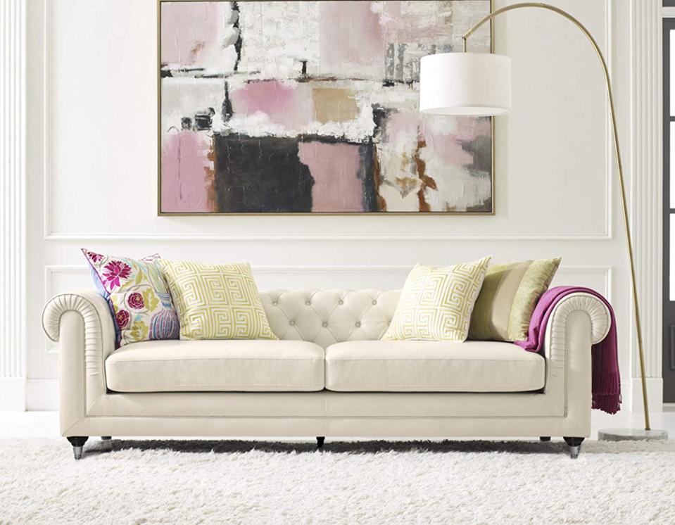 Elle Decor Amery Chesterfield Tufted Sofa in Ivory