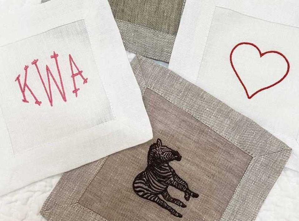 linen embroidered cocktail napkins