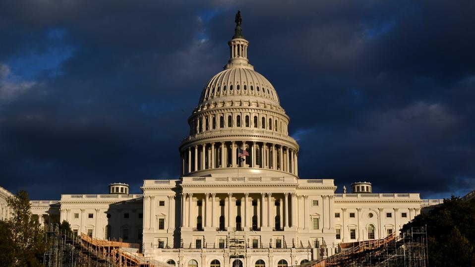 Construction continues on the inaugural platform on the West Front on the U.S. Capitol
