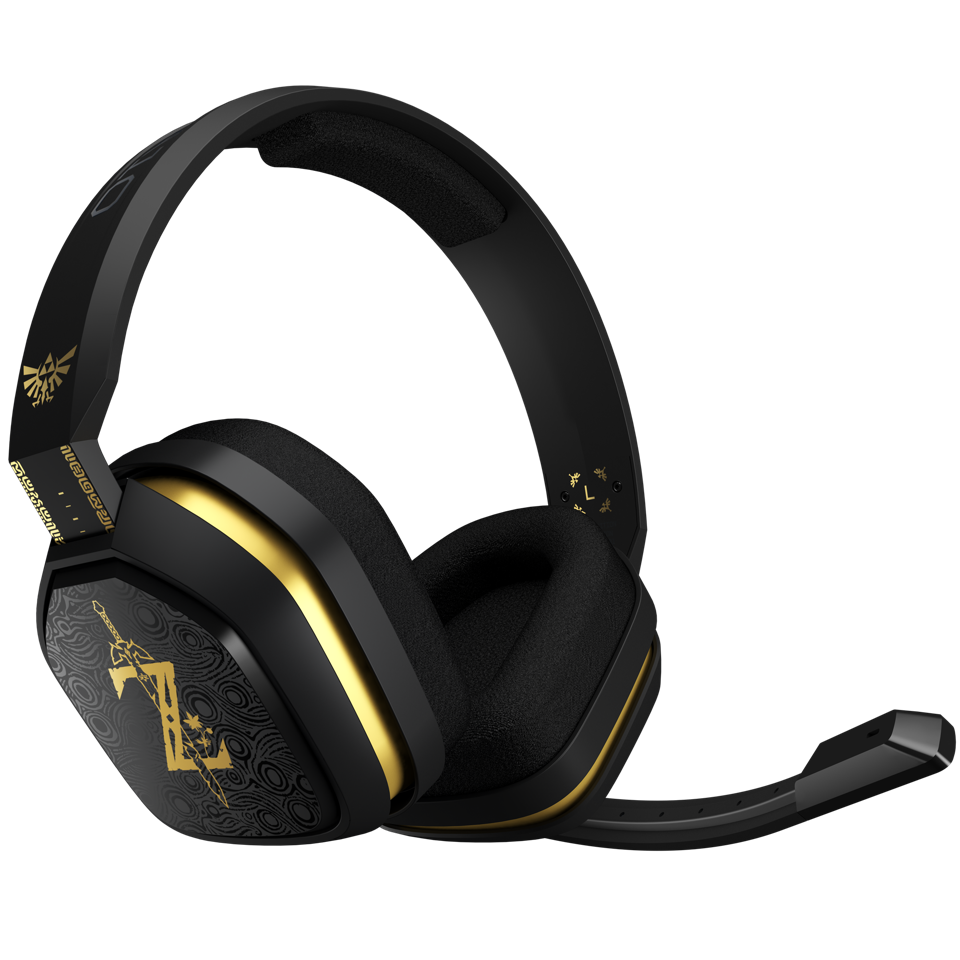 Astro A10 wired headset in black with gold Legend of Zelda: Breath of the Wild print.