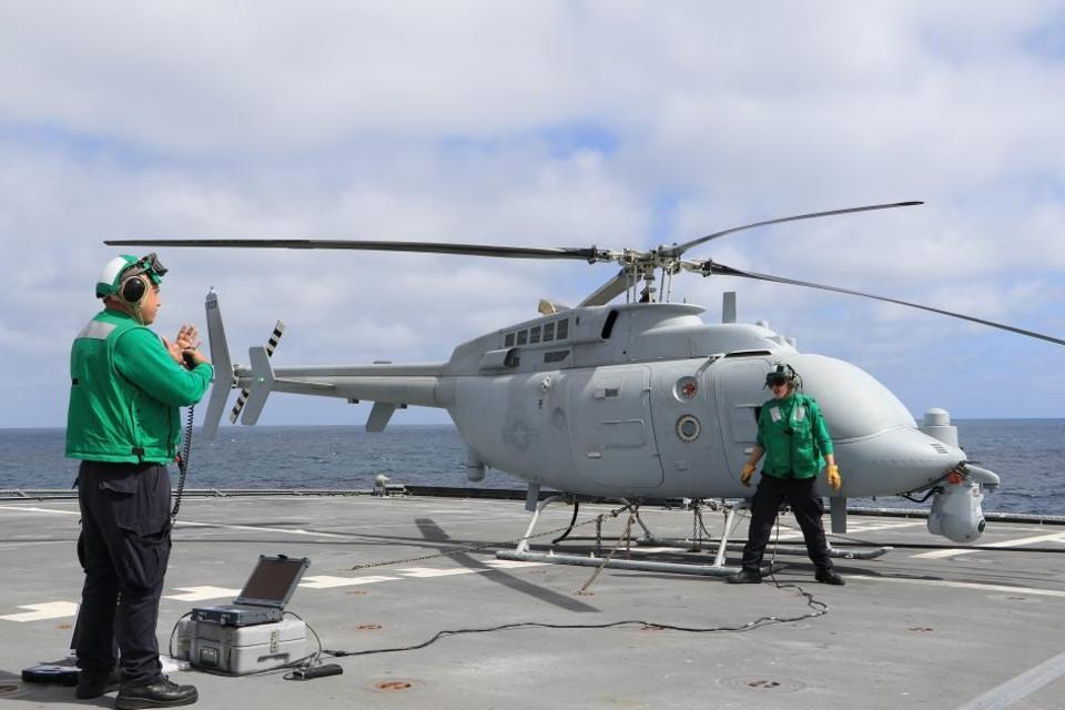 Drone helicopter on ship