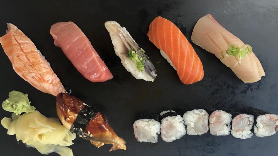 A plate of nigri sushi