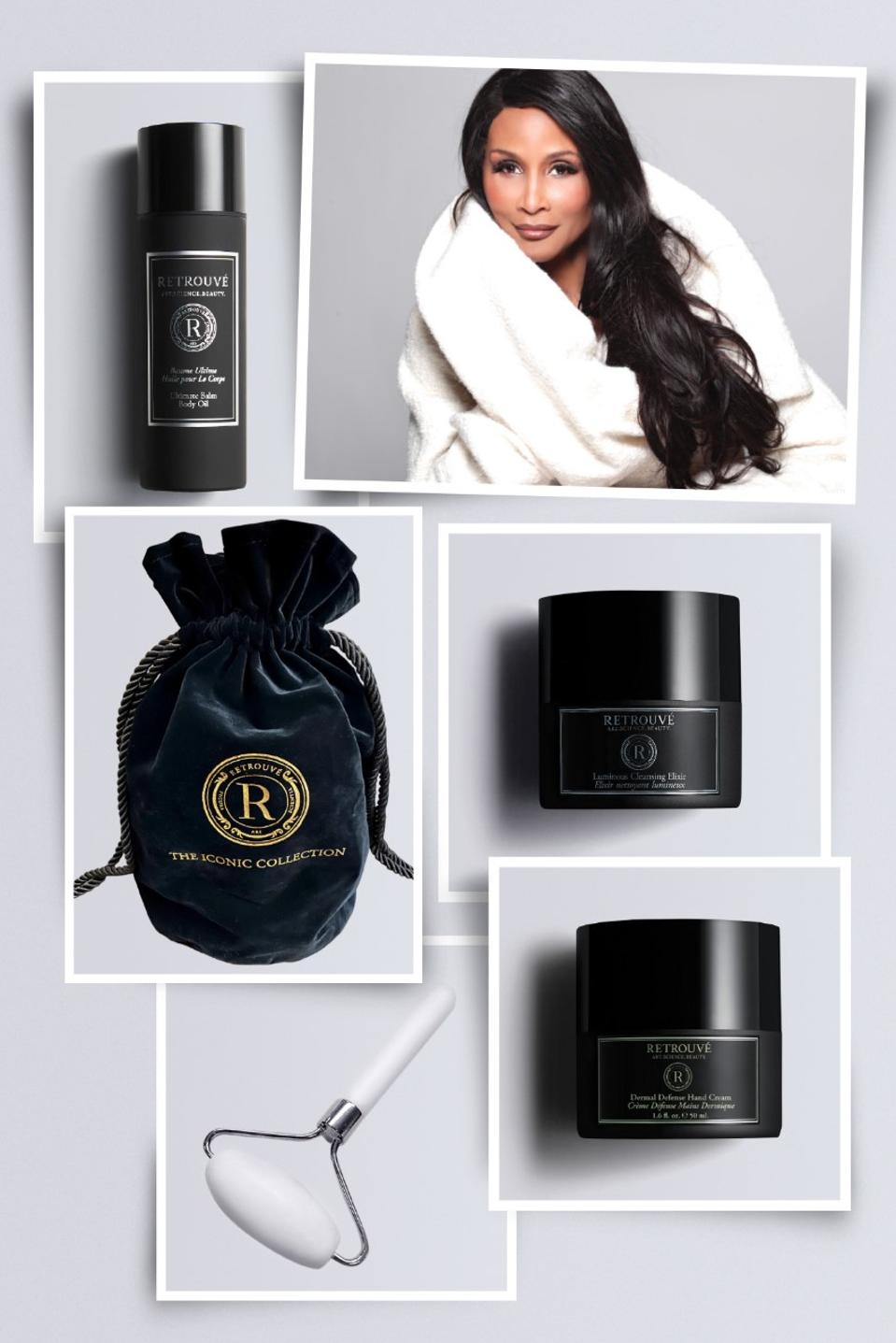 Glow like a supermodel with the Beverly Johnson Iconic Collection, featuring four of Ms. Johnson’s all-time favorite Retrouvé formulations in a keepsake velvet drawstring bag.