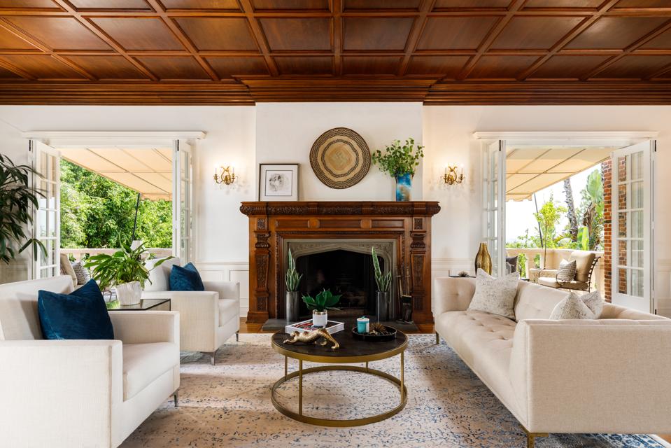 The living room inside a luxury home.