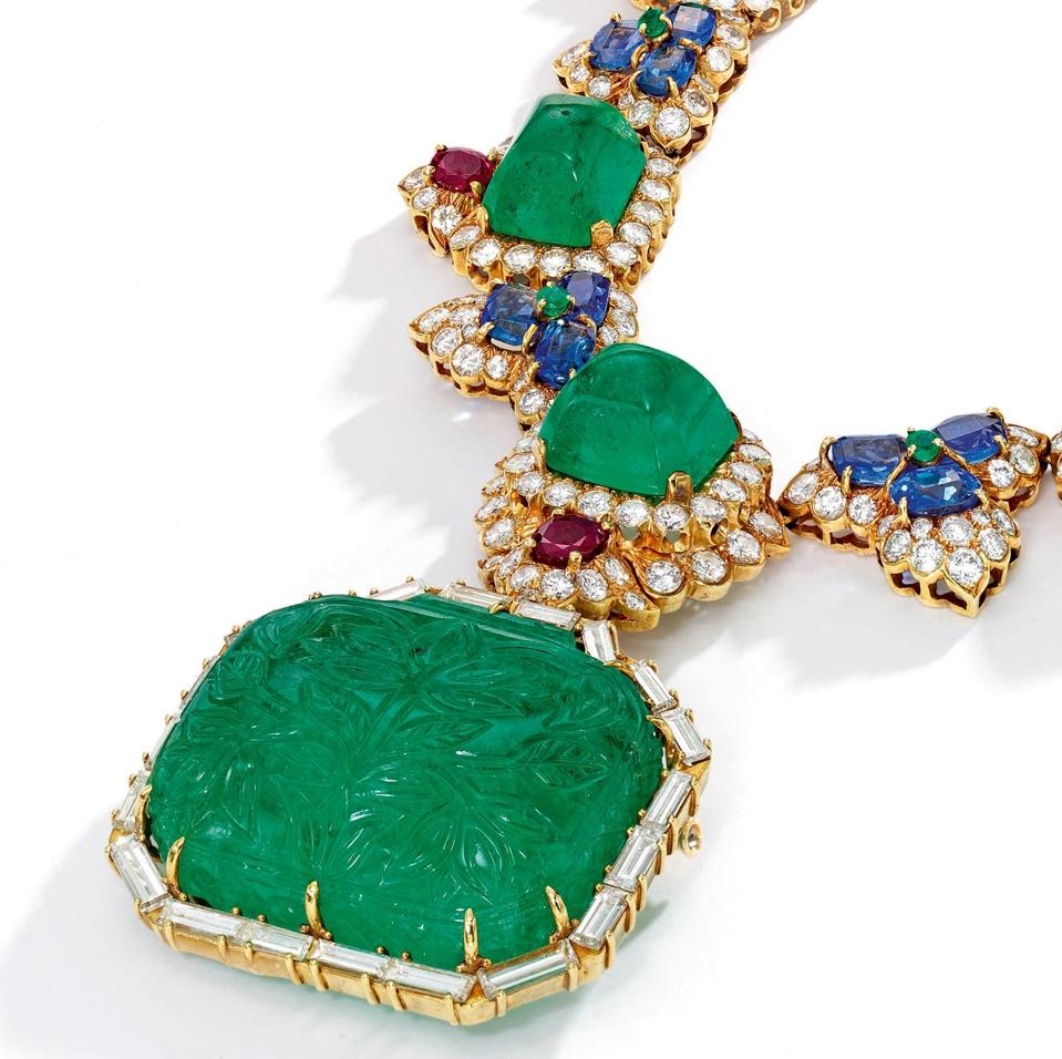 David Webb emerald, ruby, sapphire and diamond Mughal-inspired necklace sold for $327,600