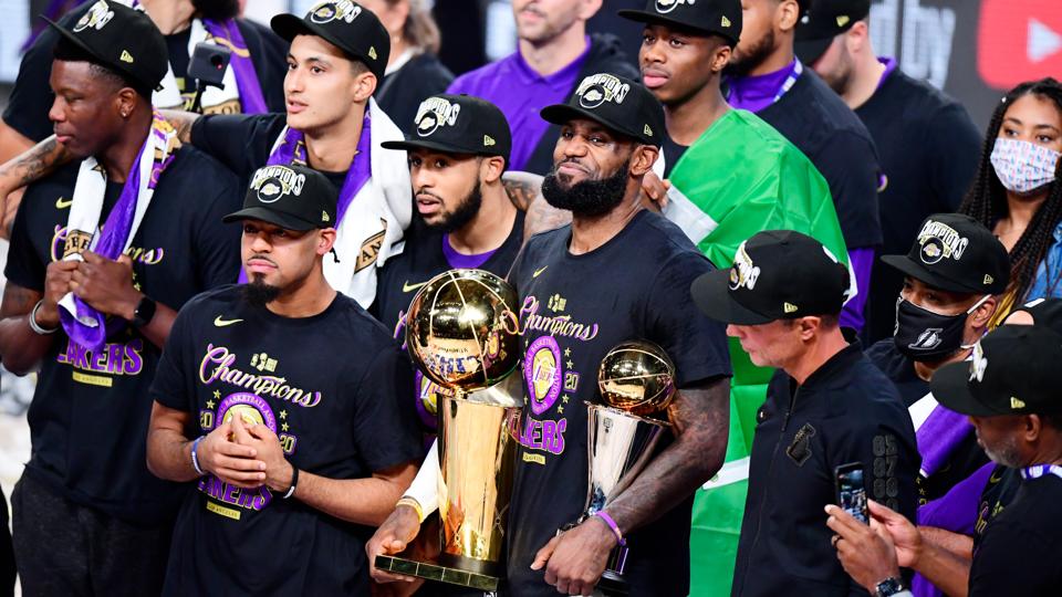 LeBron James and the Los Angeles Lakers after winning the 2020 NBA Finals.