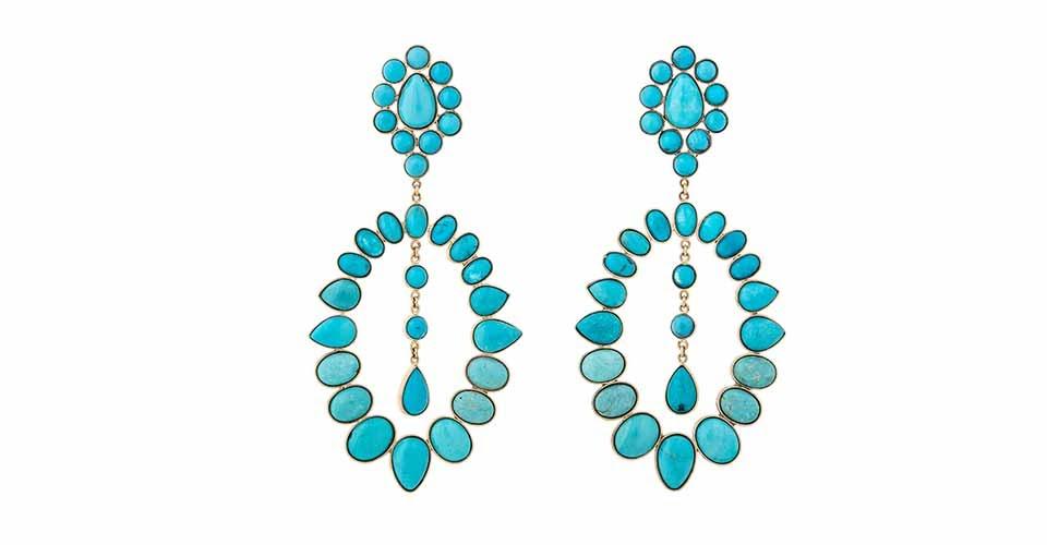 Jacquie Aiche Southwest earrings in 14K yellow gold with turquoise, $13,250, available by special order, jacquieaiche.com