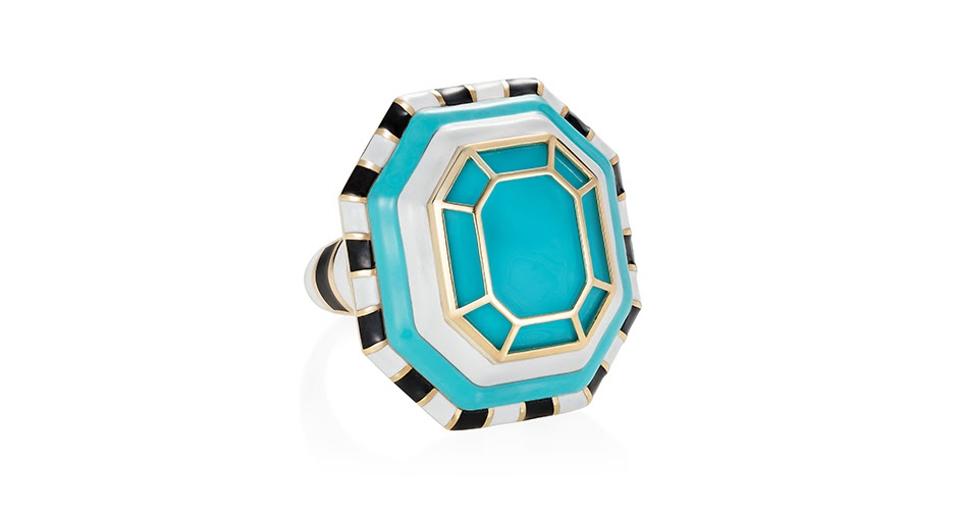 NeverNoT Grab n Go ring in 18K yellow gold with turquoise and enamel, $5,880, nevernot.co.uk