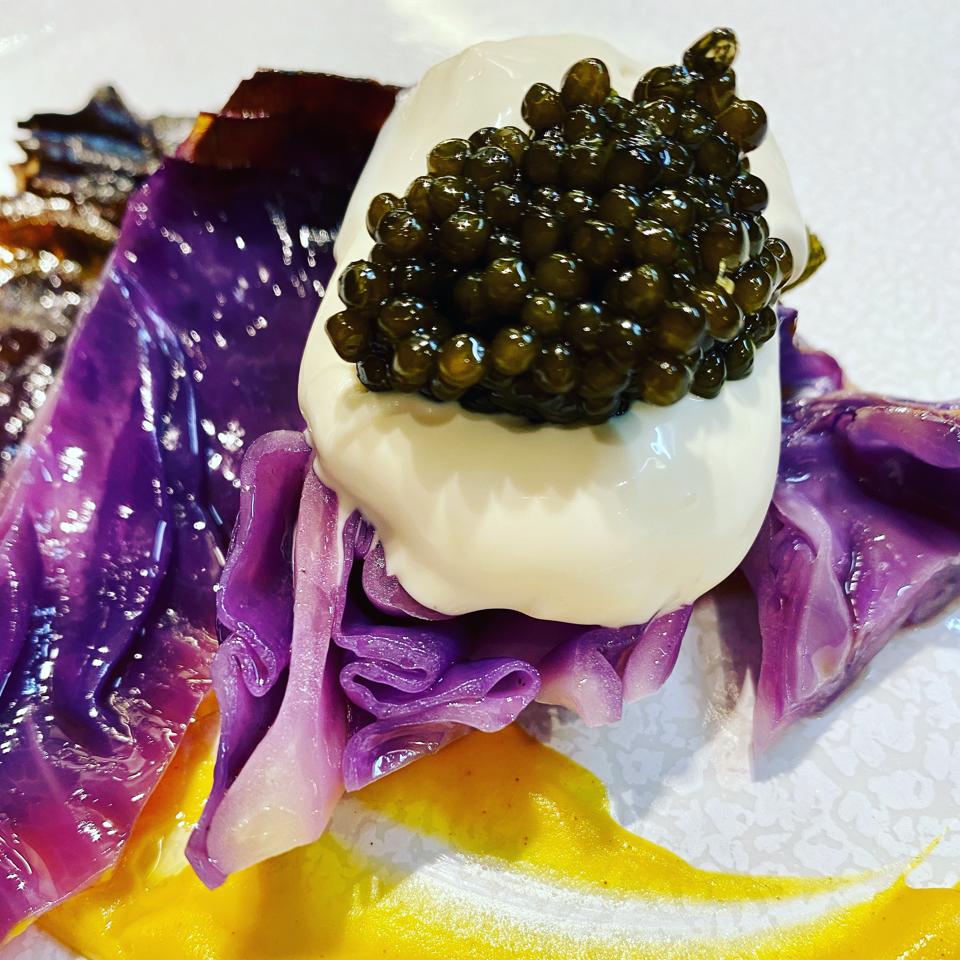 The food at Table by Bruno Verjus restaurant in Paris is colorful and fresh
