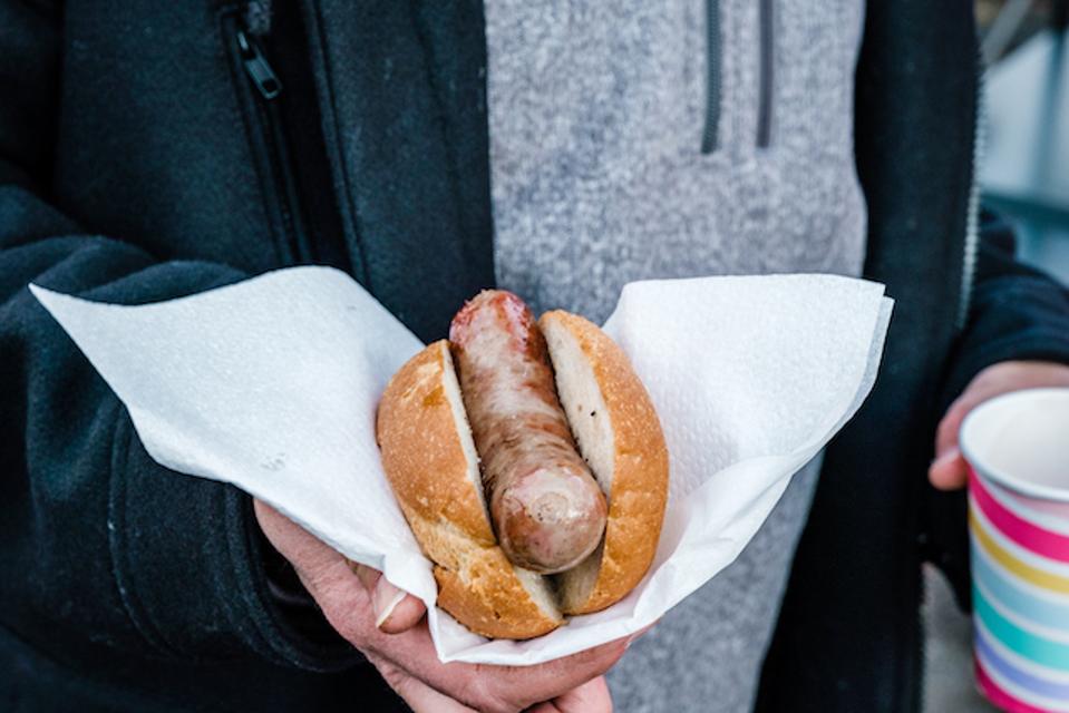 Traditional sausage on a roll
