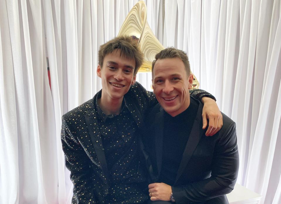 Jacob Collier and Nick Groff at the 2020 Grammys.