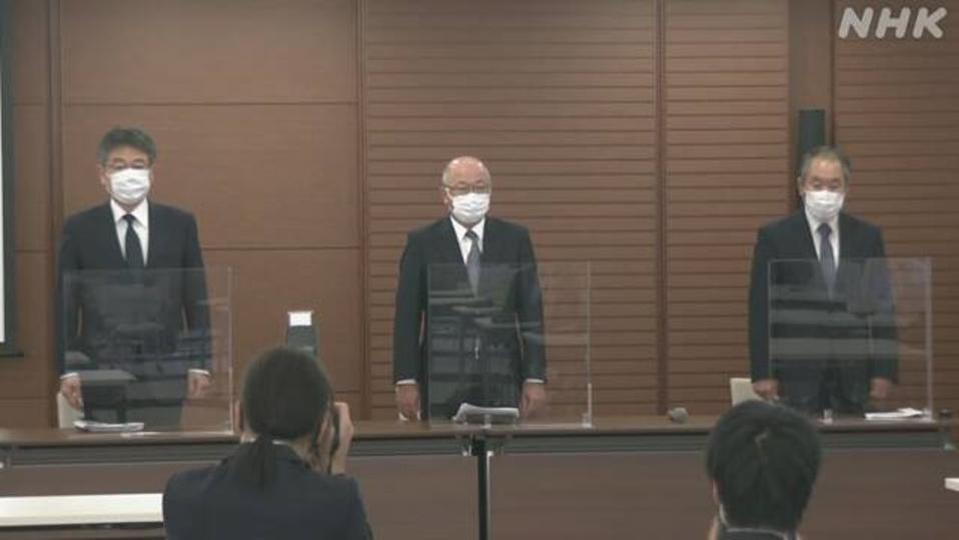 MOL’s Head of Safety and Managing Executive Officer, Masanori Kato (Far Left), speaking on Aug 9 at MOL's Headquarters in Tokyo. Some of the statements about how the Wakashio ran aground was later found to be inaccurate.
