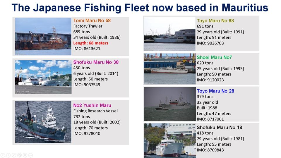 The seven Japanese vessels using Mauritius as a base for regional fishing operations