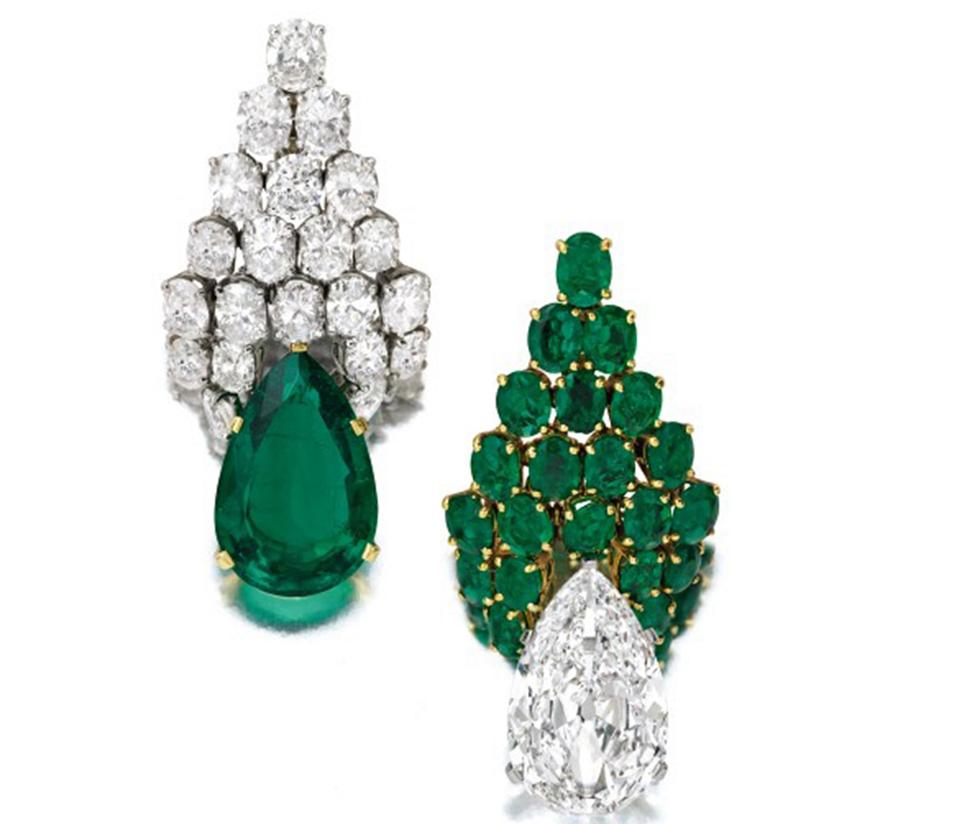 Emerald and diamond earclips by Bulgari fetched more than $1.1 million