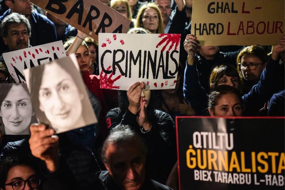 The murder of journalist Daphne Caruana Galizia sent shockwaves across Europe triggering massive protests and pressure for Malta's Prime Minister Joseph Muscat to resign. Protests seen here from 29 November 2019.