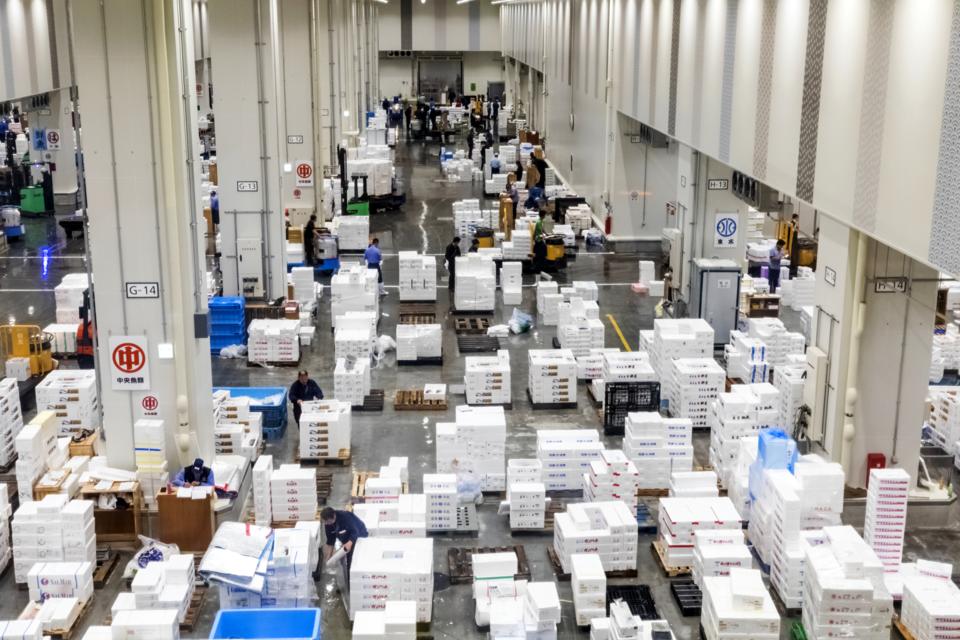 Japan, Honshu, Tokyo, Toyosu Fish Market, Packing and Packaging Area