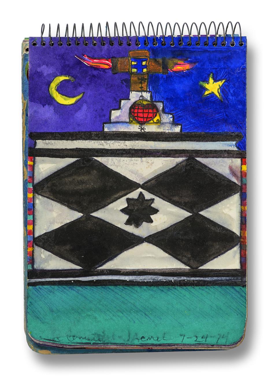 Betye Saar, Page from Haiti sketchbook, July 24, 1974. Watercolor, ballpoint pen, and ink. Courtesy of the artist and Roberts Projects, Los Angeles, California. © Betye Saar.
