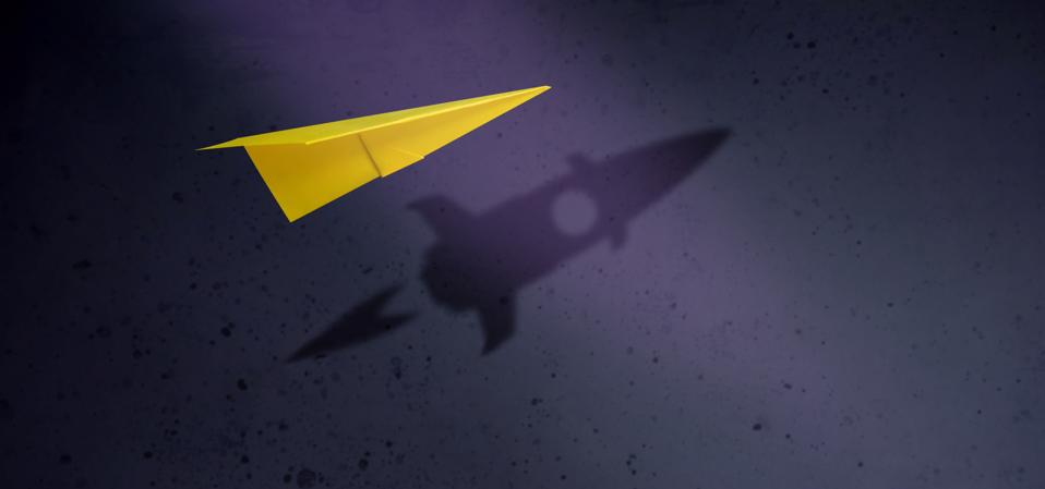 Paper Plane Flying with Shadow of Rocket