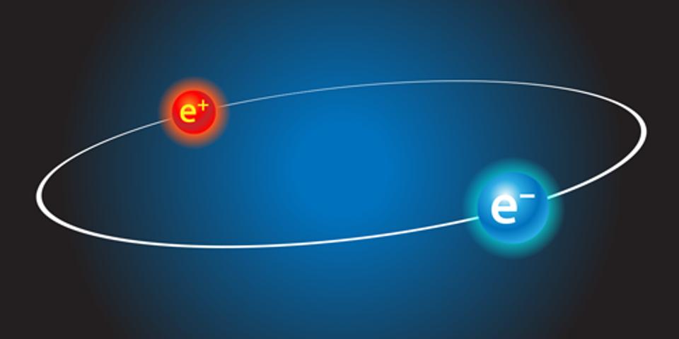 An electron and antimatter electron locked in a mutual orbit.