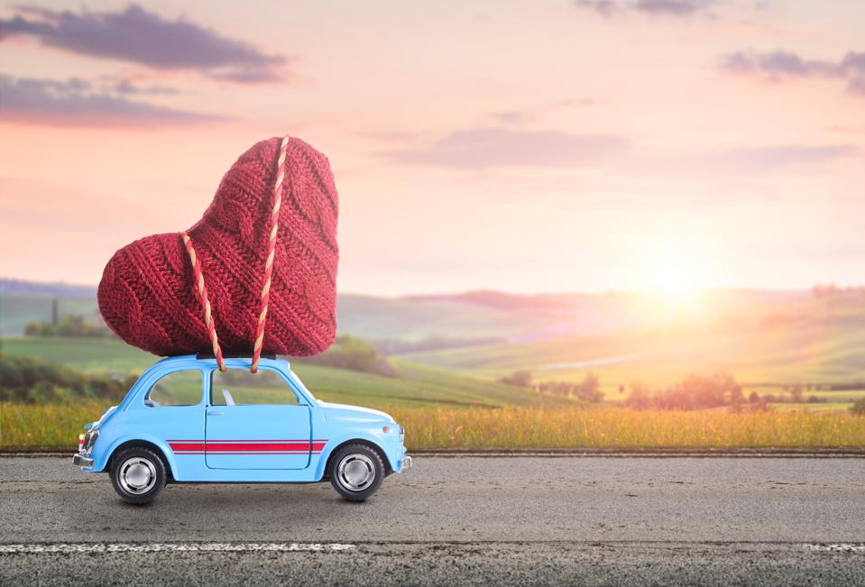 Retro toy car with Valentine heart