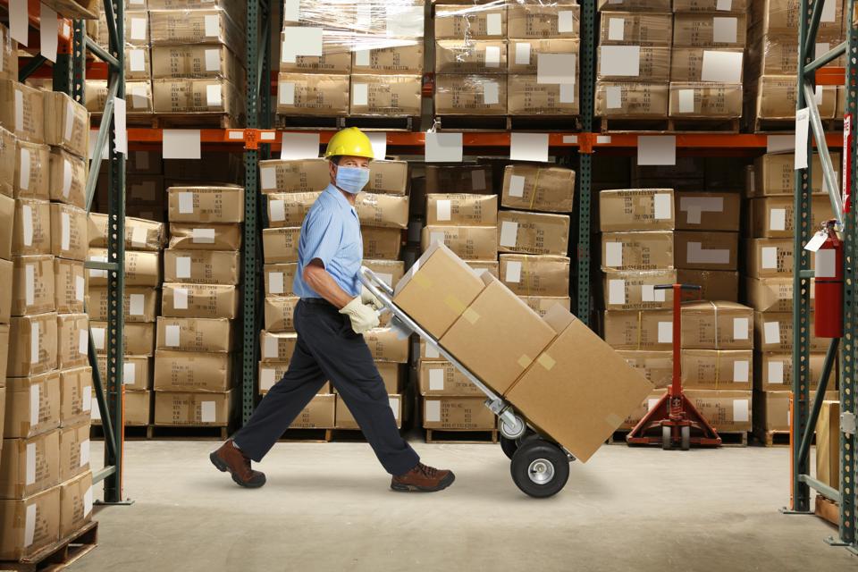 Warehouse Worker Wearing Protective Mask
