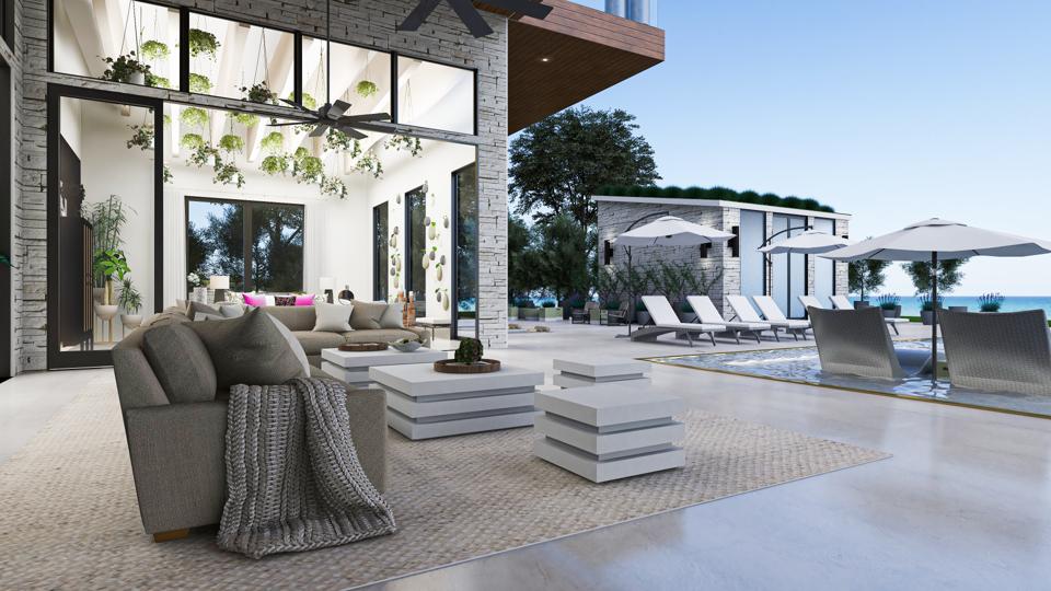 Outdoor living area of virtual showcase home.