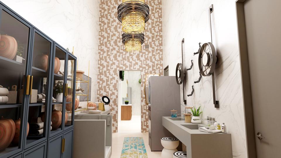 Laundry room with shower station.