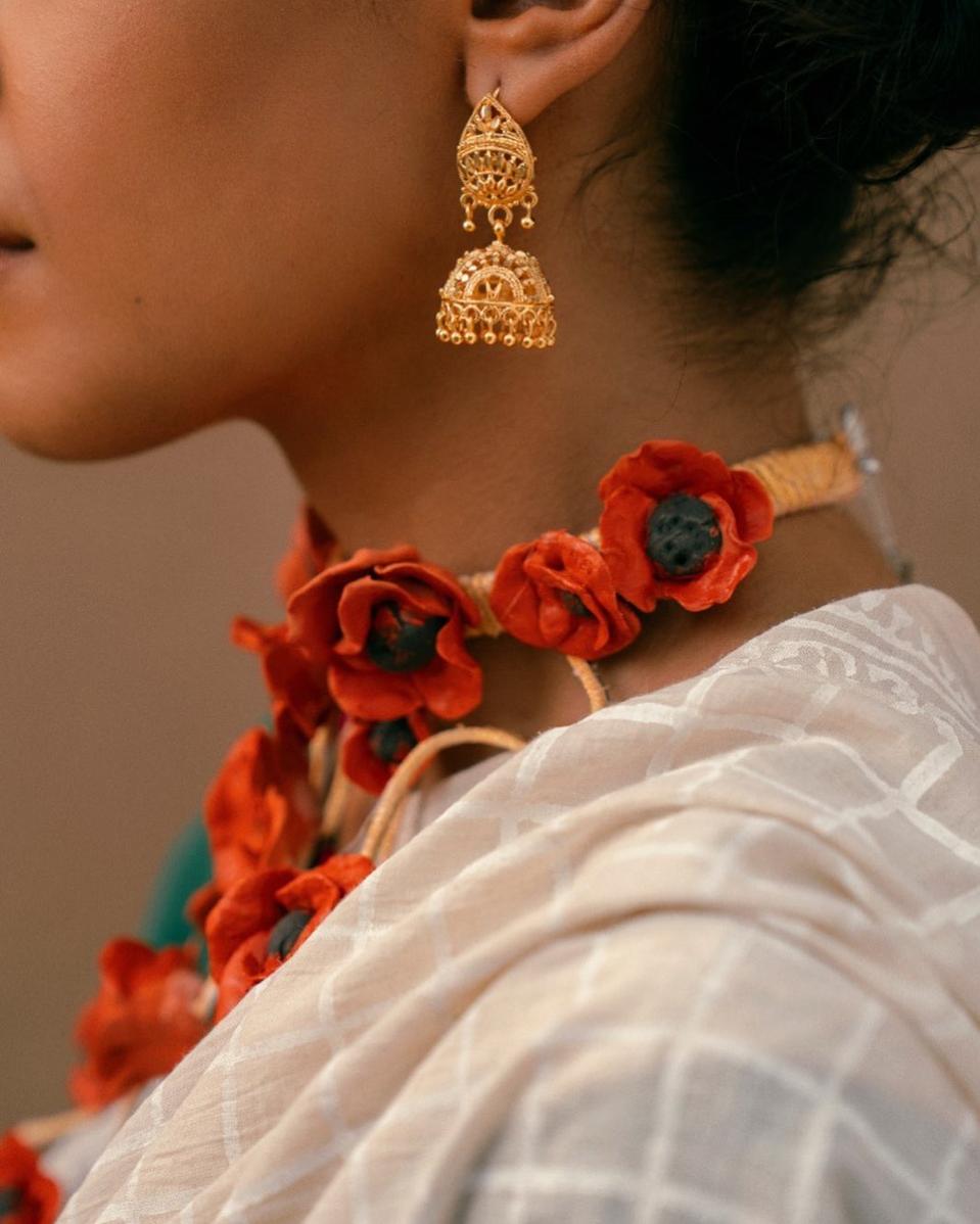 A pure cotton block print sari by Aman Kay Rang.