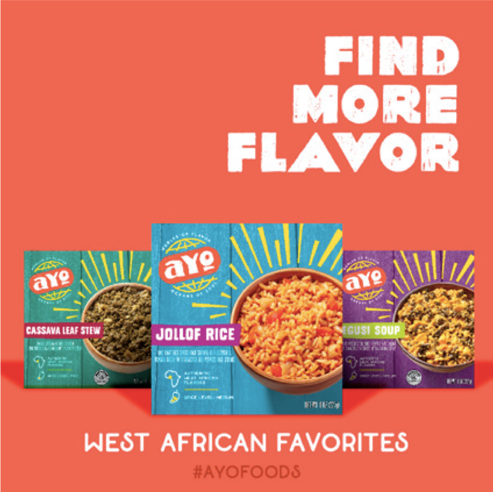 Ayo Foods' line of frozen West African dishes, which can be found at Whole Foods.