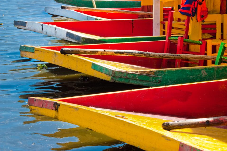 Colorful Xochimilco trajinera boat in Mexico City.