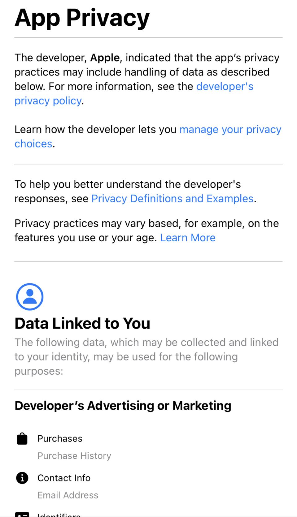 Apple TV app app privacy data linked to you
