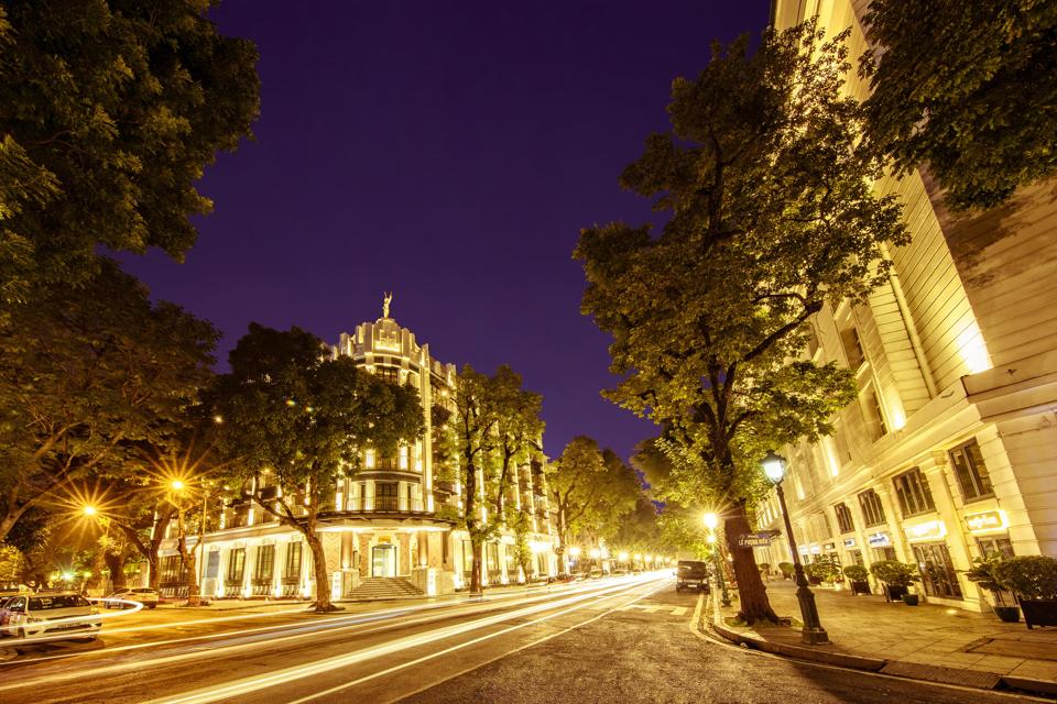 The facade of the Capella Hanoi hotel is in a classic building near the opera in Vietnam