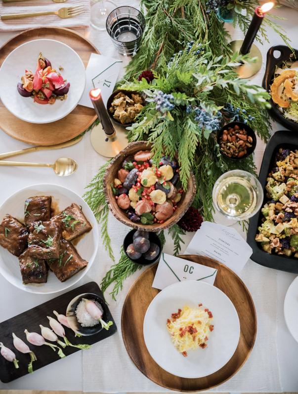 a beautiful table scape from destination Home with multiple course meal for at home events