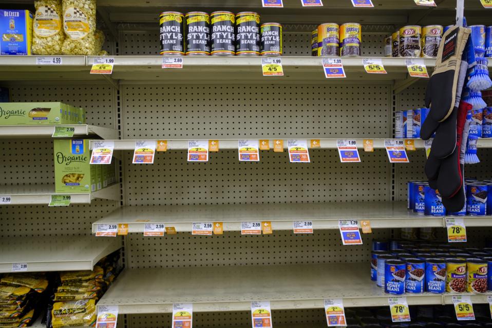 Canned bean shelves are empty at a Save Mart supermarket...