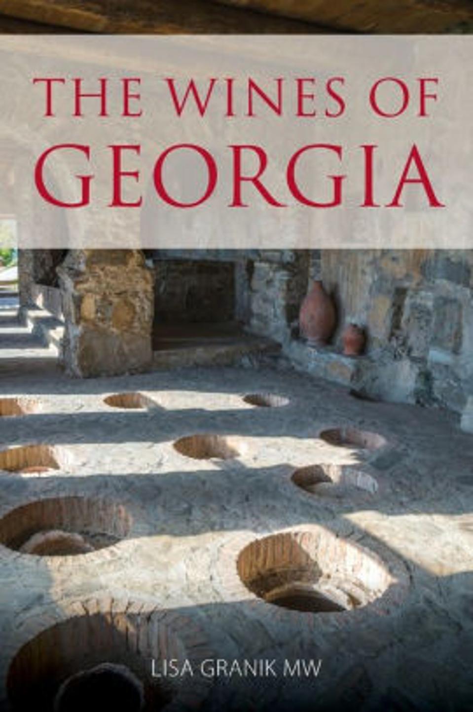 Text on book cover: The Wines of Georgia abov image of wine cellar