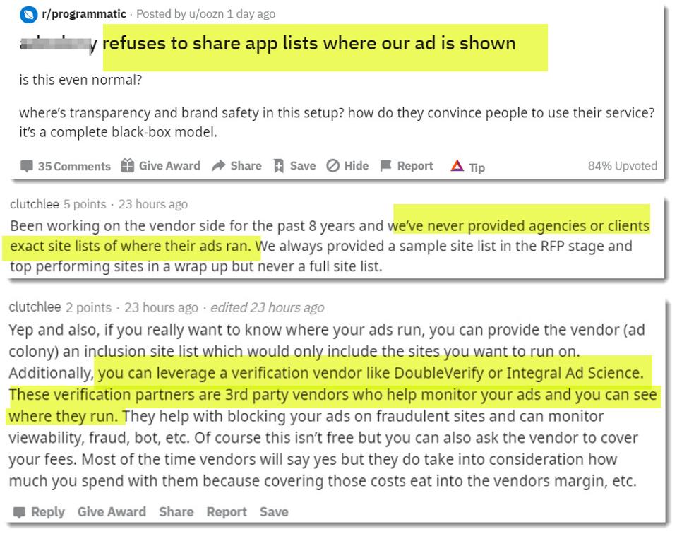 screen shot from reddit/programmatic