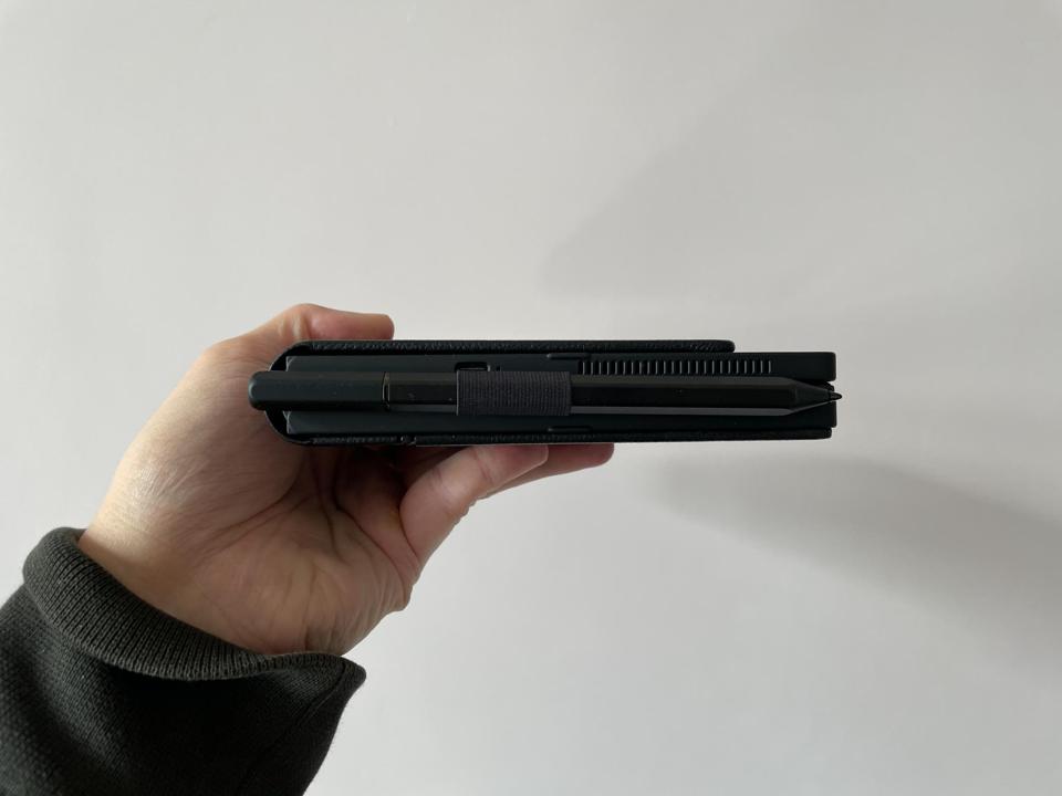 The Lenovo X1 Fold with the keyboard and stylus.